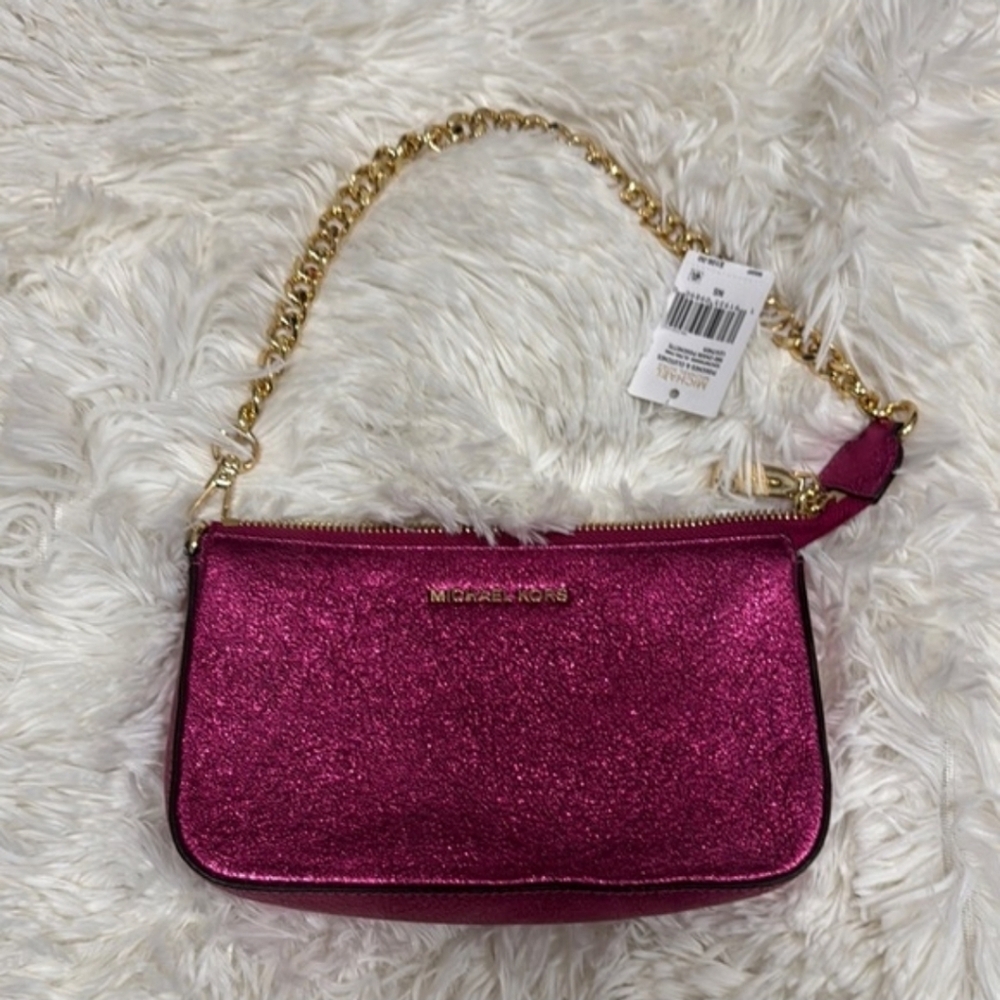 NEW Michael Kors Fuchsia Glitter Mini Chain Shoulder Bag